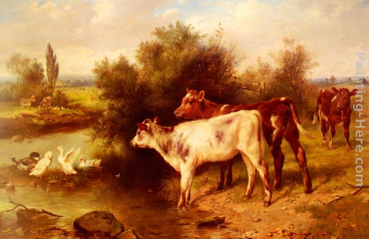 Calves Watering painting - Walter Hunt Calves Watering art painting